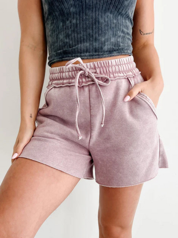 Acid Wash Sweat Shorts in Light Rose