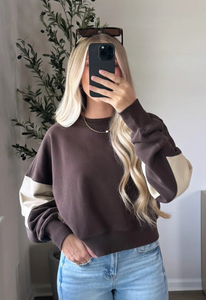 Espresso & Cream Color-Block Sweatshirt