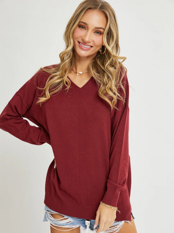 Curvy Cozy Knit Sweater in Burgundy