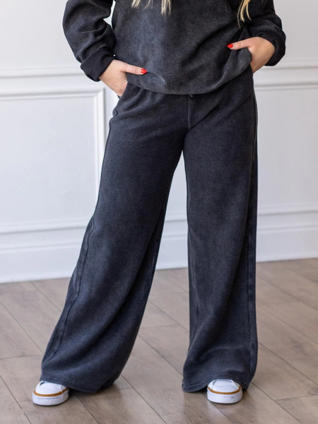 Corded Crew Lounge Pants in Black