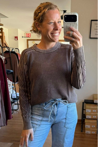 Chocolate Cable Knit Sleeve Sweater