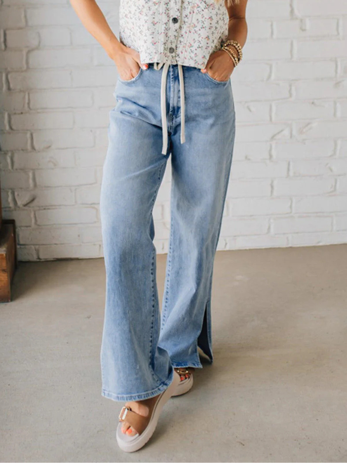 Slit Leg High Rise Drawstring Jeans
