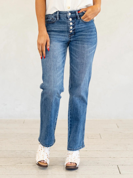 Judy Blue Slim Straight Rigid Magic Button-Fly