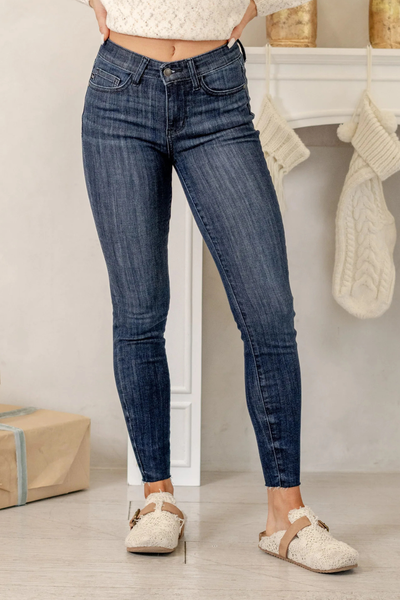 Judy Blue Dark Wash Raw Hem Skinnies