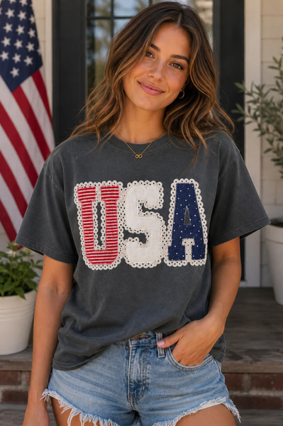 Pepper USA Faux Crochet Trim Graphic Tee