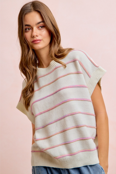 Ivory & Pink Stripe Knit Top