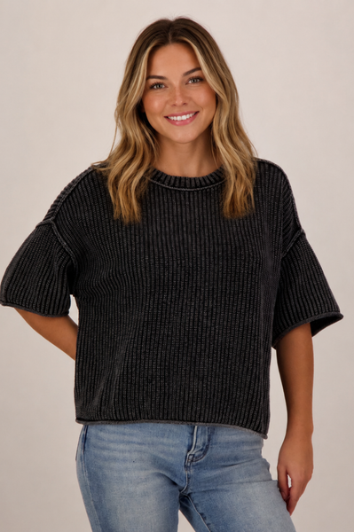 Charcoal Washed Short Sleeve Sweater