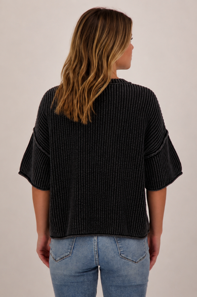 Charcoal Washed Short Sleeve Sweater