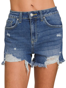 High-Rise Distressed Denim Shorts