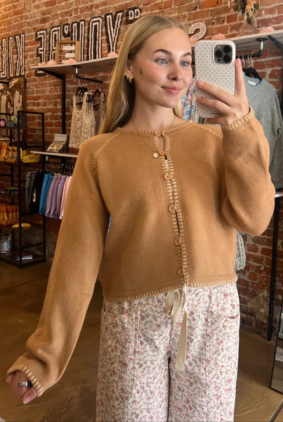 Taupe Blanket Stitch Sweater Cardigan