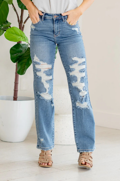 Judy Blue Heavy Destroyed Straight Leg Jeans