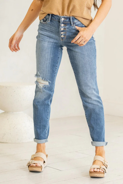 Judy Blue Button Fly Boyfriend Jeans