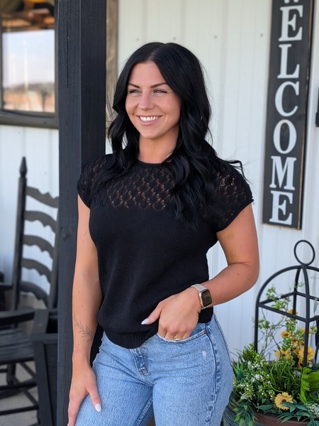 Black Knit Short Sleeve Sweater