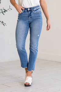Lovervet Blair Uneven Raw Hem Slim Straight Jeans