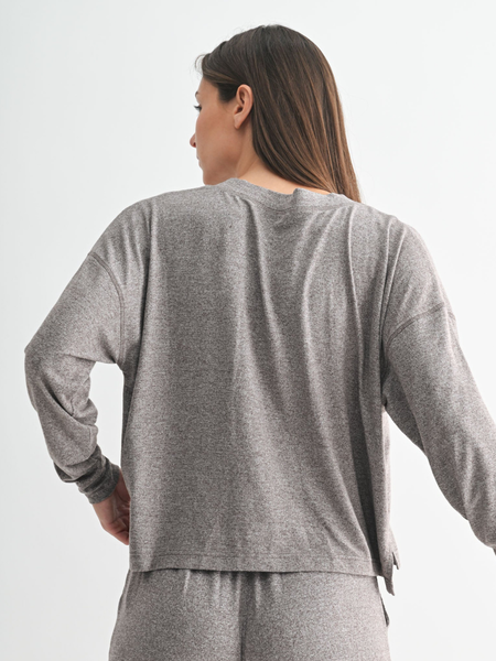 Espresso Brushed Hacci Button Long Sleeve Top