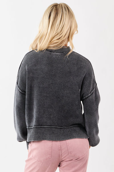 Charcoal Mineral Washed Mockneck Sweater