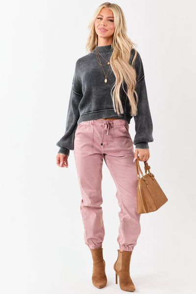 Charcoal Mineral Washed Mockneck Sweater