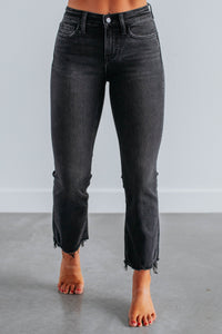 Flying Monkey Black Mid-Rise Distressed Cropped Hem Flare