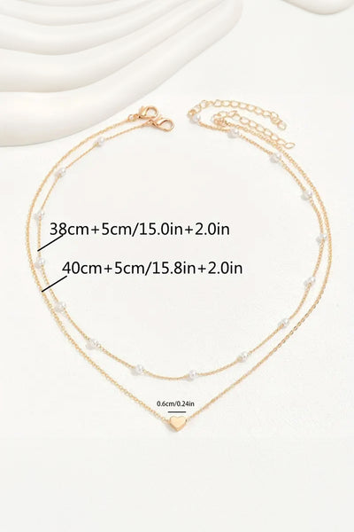 Gold Plated Heart and Pearl Layered Necklace