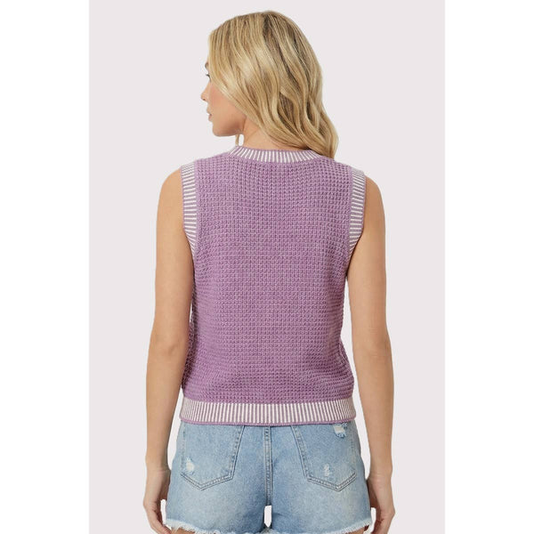 Orchid Waffle Sleeveless Sweater Top