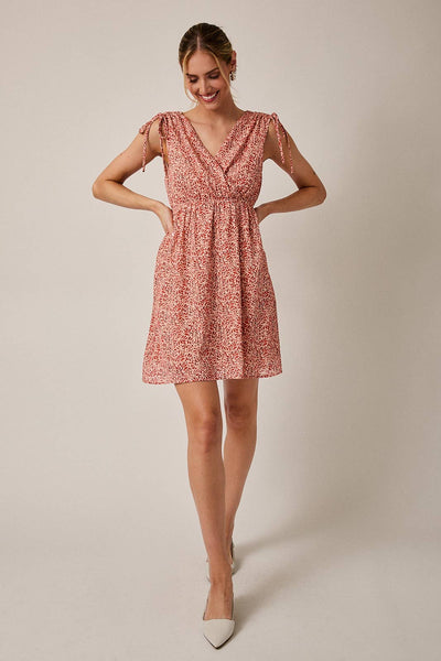 Taupe & Ruse Sleeveless Tie Mini Dress