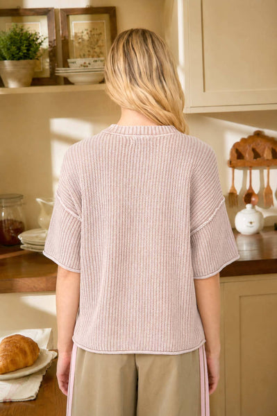 Light Khaki Acid Wash Short Sleeve Sweater