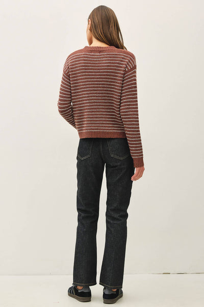 Rust Striped Waffle Knit Sweater