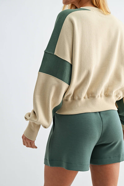 Evergreen & Taupe Color-Block Sweatshirt