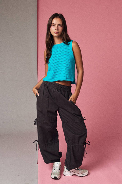 Teal Sleeveless Pointelle Knit Top