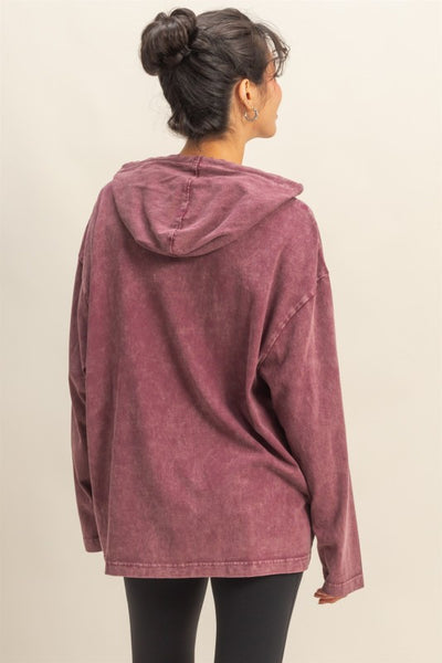 Dark Cherry Oversized Hooded Long Sleeve Top
