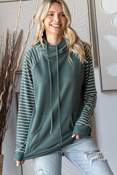 Olive Stripe Hooded Sweatshirt