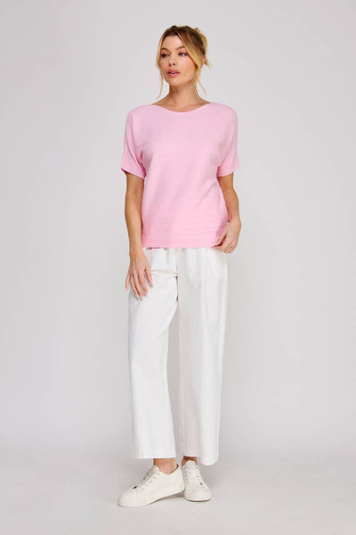 Pink Soft Ribbed Short Sleeve Top