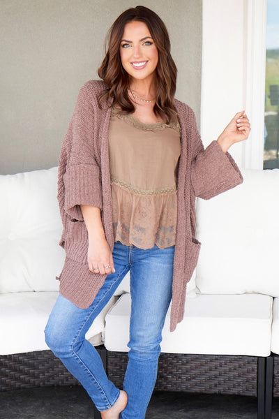 Mocha Oversized Chenille Cardigan
