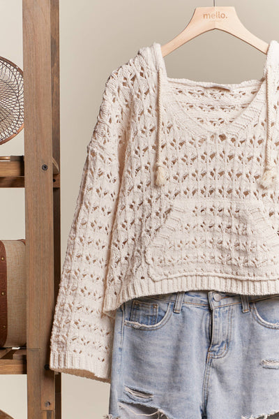 Ivory Hooded Crochet Sweater