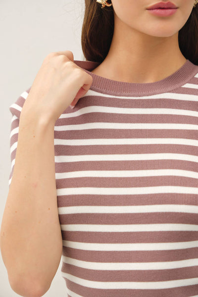 Cocoa Striped Short Sleeve Sweater