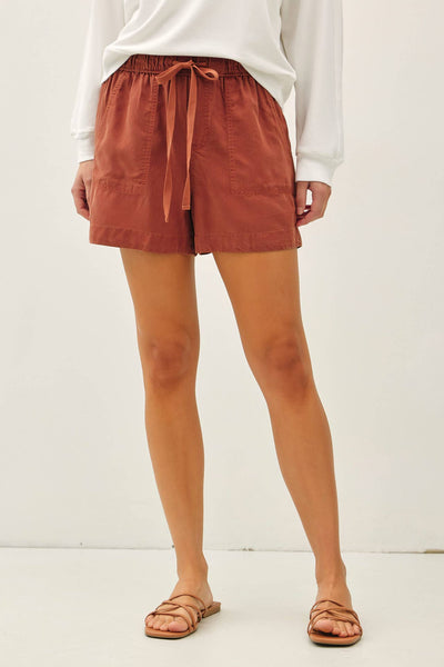 Dark Rust Pull On Tencel Shorts