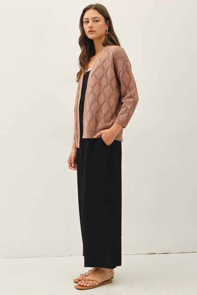 Marsala Pointelle Open Knit Cardigan