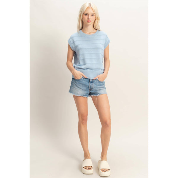 Ice Blue Textured Dolman Sleeve Top