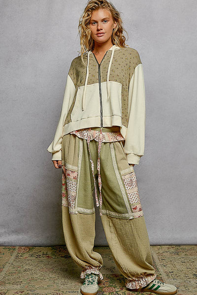 Sage Thermal Floral Knit Zip-Up Hoodie