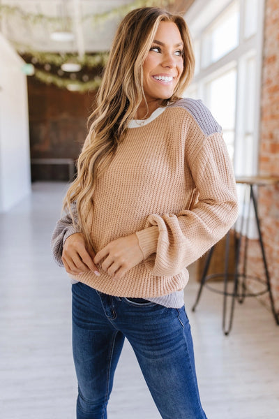 Khaki & Grey Color-Block Sweater