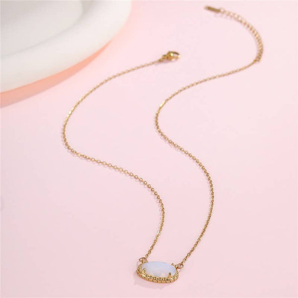 Oval Gemstone Charm Pendant Necklace - More Colors!