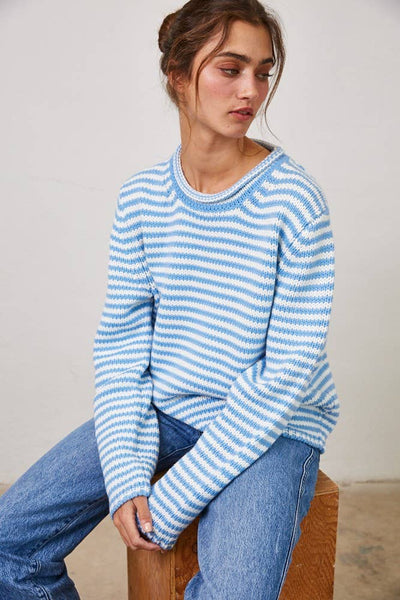 Sky Blue Cozy Everyday Striped Sweater