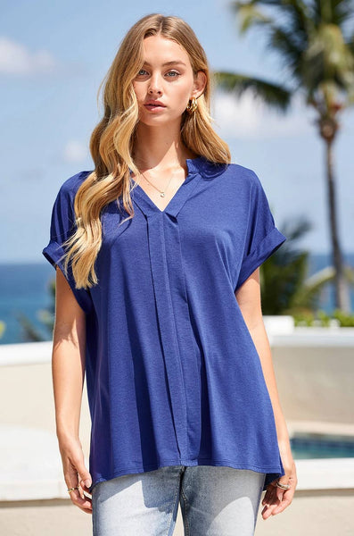 Royal Blue Wrinkle-Free Pleated Lizzy Blouse