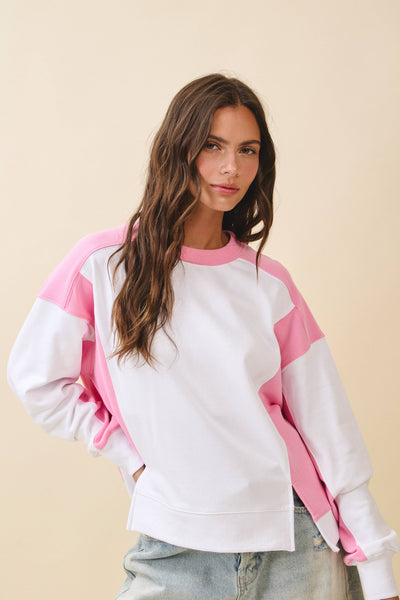 Pink & White Color-Block Top