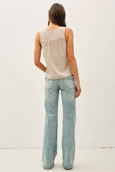 Almond Linen Cropped Henley Tank
