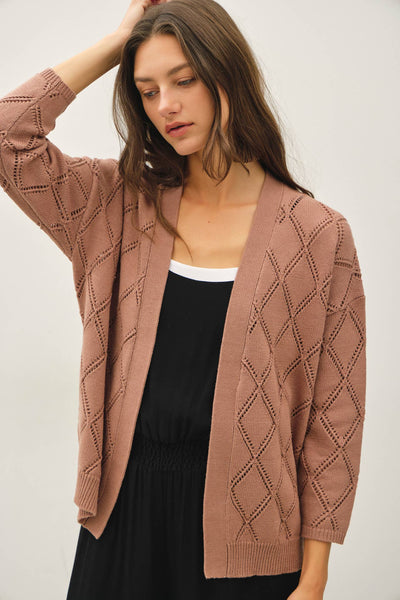 Marsala Pointelle Open Knit Cardigan
