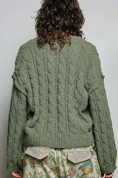 Olive Cropped V-Neck Sweater