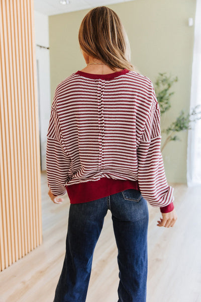 Burgundy Striped Ribbed Oversized Top