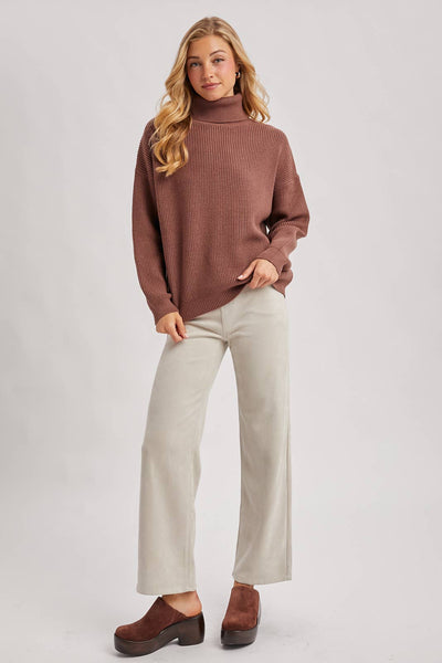 Mocha Ribbed Turtleneck Sweater
