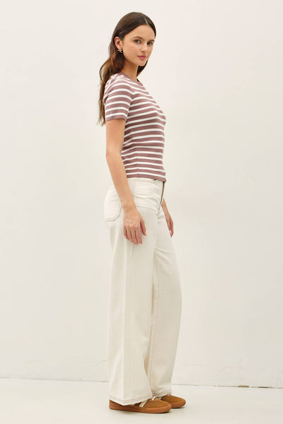 Cocoa Striped Short Sleeve Sweater